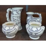 Two Burleigh Ware relief moulded jugs and vases