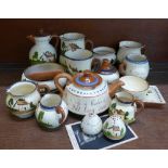 A collection of Devon ware pottery, seventeen items,
