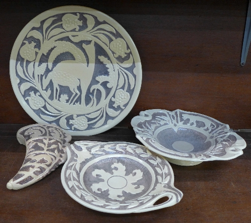 Burleigh Ware relief moulded china, a charger,