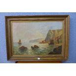 19th Century English School, coastal landscape, oil on canvas, indistinctly signed,