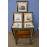 A gilt picture frame and five marine scene prints