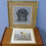 Sylvia Riley, two pastel drawings of dogs,