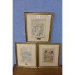 After Louis Wain, three humorous cat engravings,