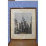 An early 20th Century continental etching of a cathedral,