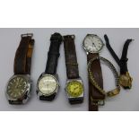 Six mechanical wristwatches including a Giovana alarm wristwatch, Oris, etc.