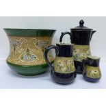 Three Lovatt's Langley jugs and an unmarked jardiniere