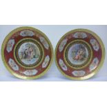 A pair of continental porcelain transferware plates, Vienna style,