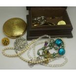 Costume jewellery and a compact, with box, 0.