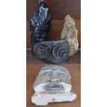 Four soapstone carvings, Shona, Zimbabwe, one signed,