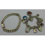 A silver bracelet and a silver charm bracelet,