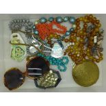 Jewellery, bead necklaces, a pair of sunglasses, compact, etc.