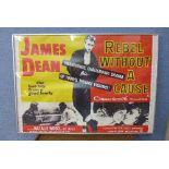 A reproduction James Dean Rebel Without a Cause film poster,