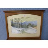 Ian Chapman, winter landscape, watercolour and charcoal,