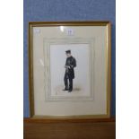 Alix Baker, portrait of an officer, watercolour,