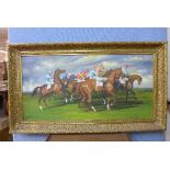 John Lee, large horse racing scene, oil on canvas,