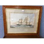 A Victorian watercolour of a sailing ship, R.H.