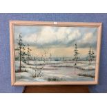 An Eastern European winter scene, oil on canvas, indistinctly signed,