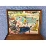 A 1950's American poolside scene, gouache, unsigned,