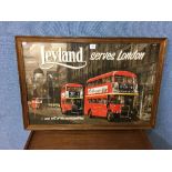 A Leyland Serves London advertising print and bus destination sign