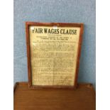 A Fair Wages Clause poster,