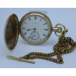 An Elgin full hunter pocket watch with plated double Albert, the movement numbered 30169392,