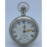 An Elgin silveroid case pocket watch with 7 jewel movement, numbered 19765186,