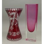 A Polish made lead crystal vase and one other glass vase,