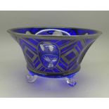 A white metal mounted blue Bohemian glass bowl,