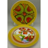 A Poole Pottery plate and a Wedgwood Bradex Clarice Cliff plate,