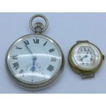 A pocket watch and a wristwatch decorated with mother of pearl