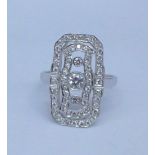 An 18ct white gold, Art Deco style ring, 0.75 carat diamond weight, 3.