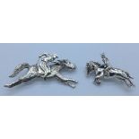 Two silver horse and jockey brooches