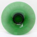 A green glass dish or centrepiece with etched decoration, 37.