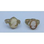 Two 9ct gold cameo rings, 4.