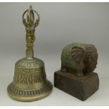 A Tibetan temple bell and a Mughal cast elephant