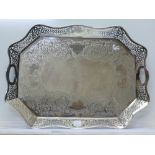 A large plated tray with pierced edge, 62cm,