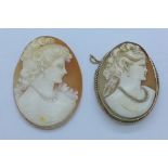 A 9ct gold mounted cameo brooch, lacking pin,
