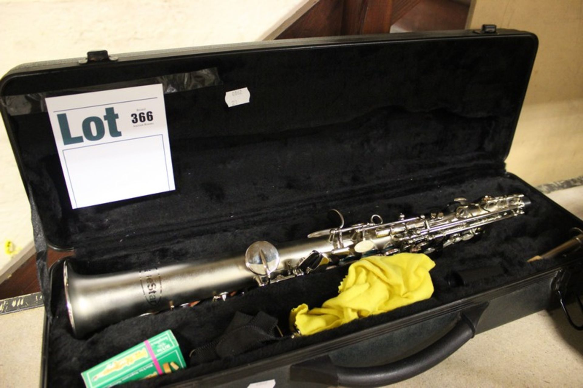 A Makestar Riyin saxophone in case.