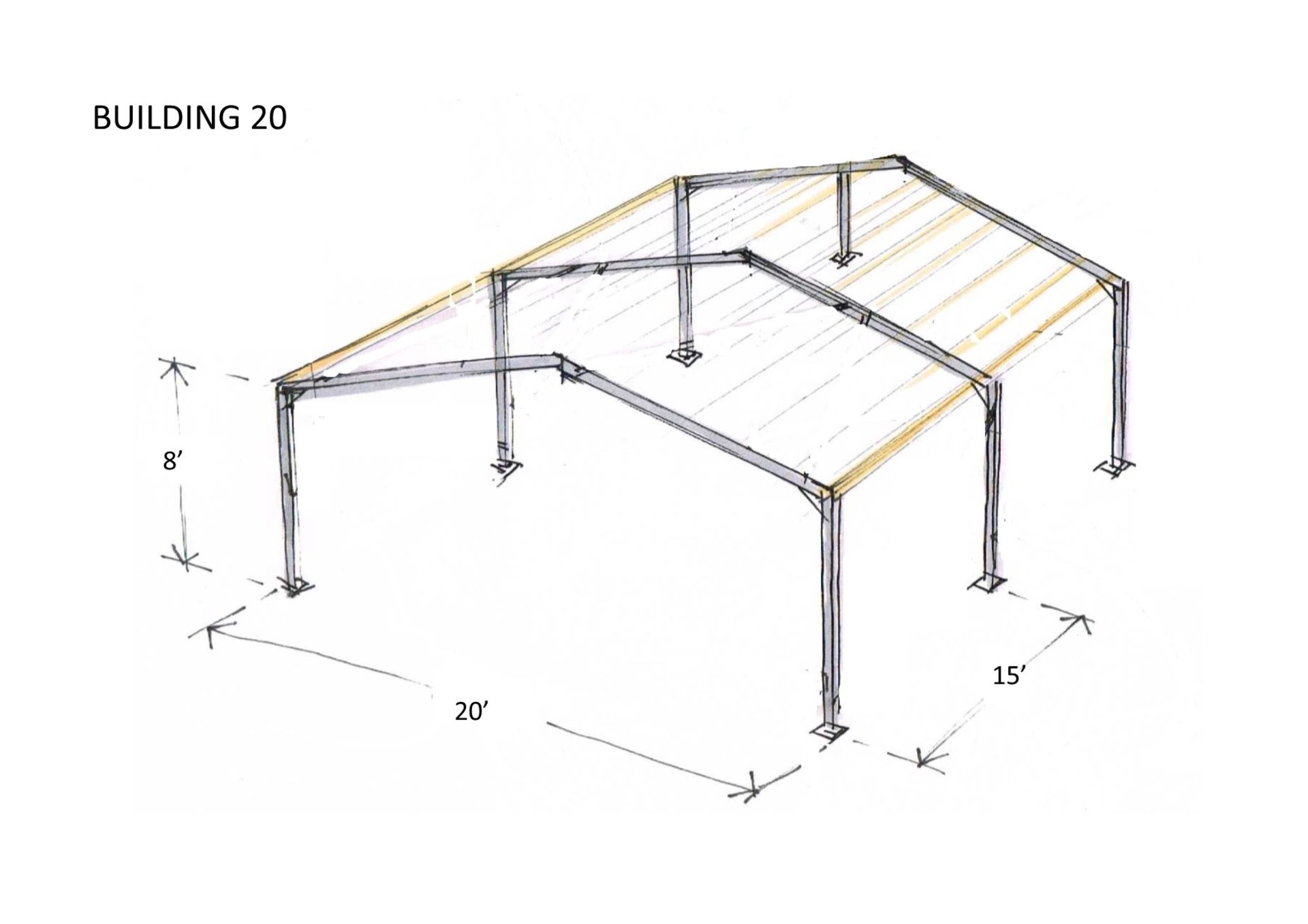 Apex Steel Framework, with Purlins and Fixings. 30ft long x 20ft wide x 8ft @ eaves. - Image 6 of 8