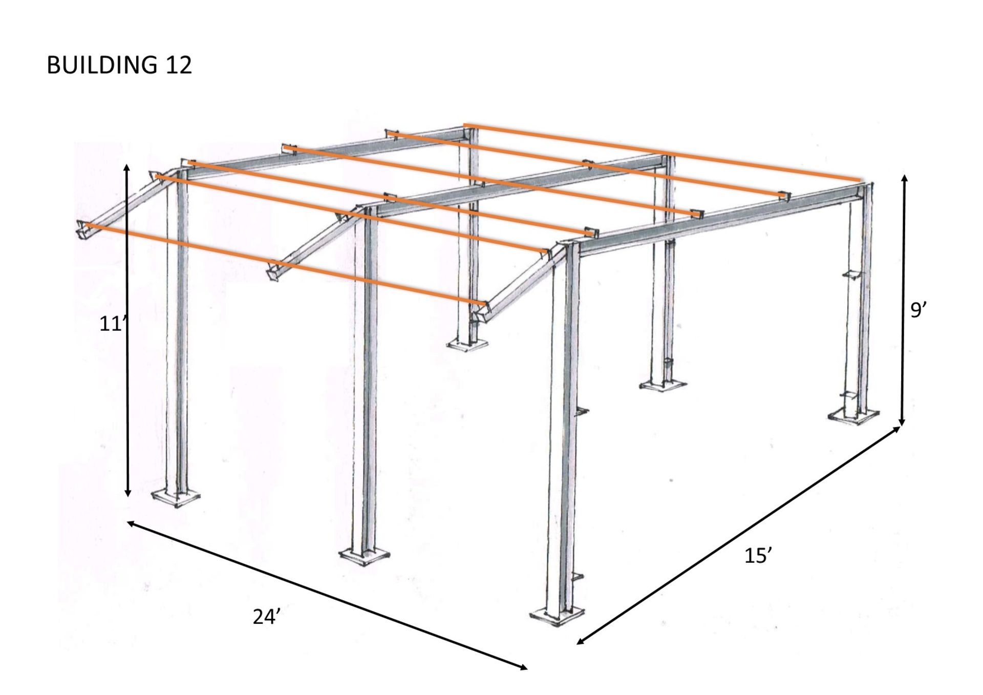 Mono Slope, Steel Framework, Stable/Shelter with Purlins and Fixings 24ft long x 15ft wide - Image 6 of 7