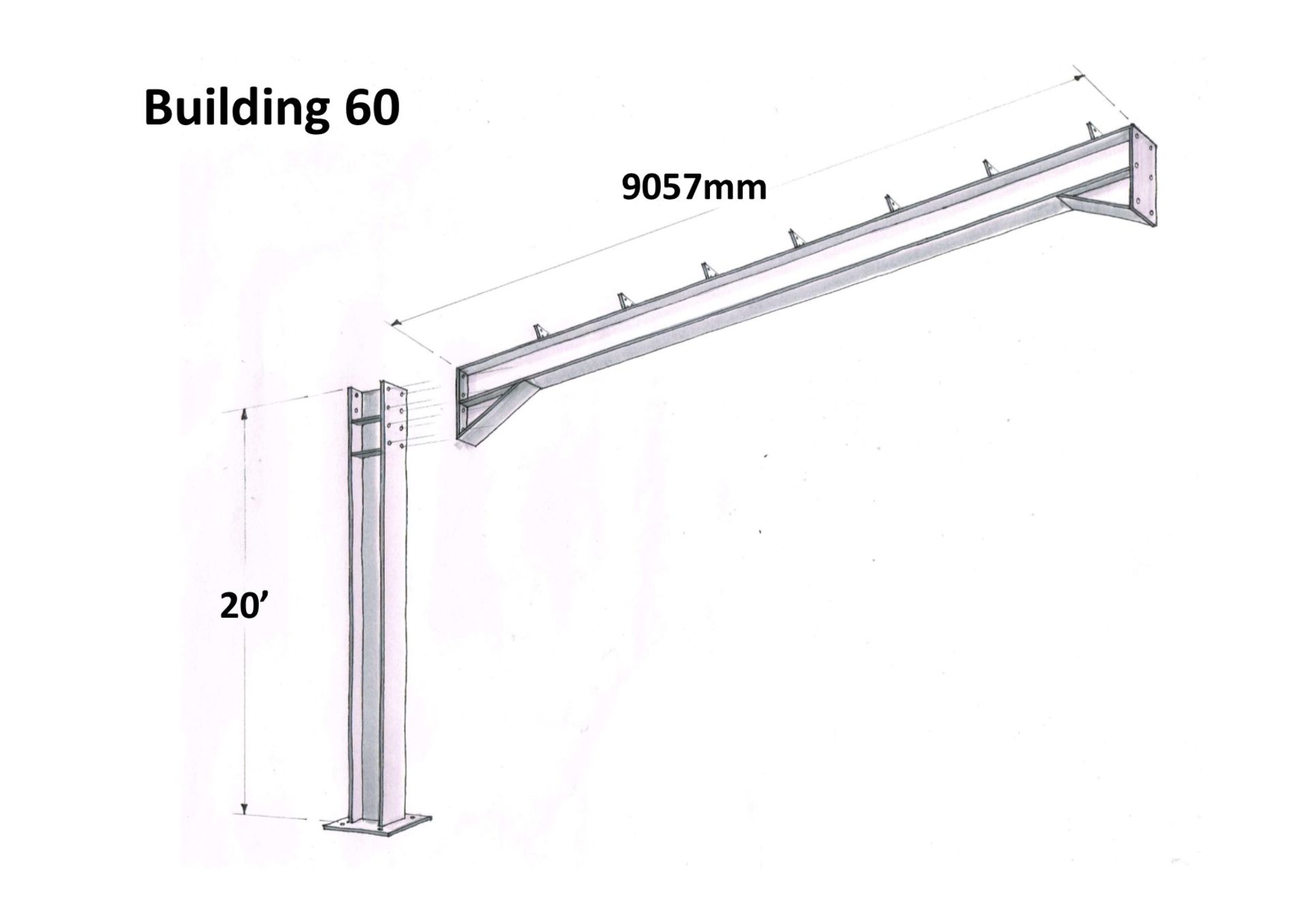 Apex Steel Framework on 20ft bays, frames, bolts and braces. 160ft long x 60ft wide x 20ft @ eaves. - Image 9 of 10