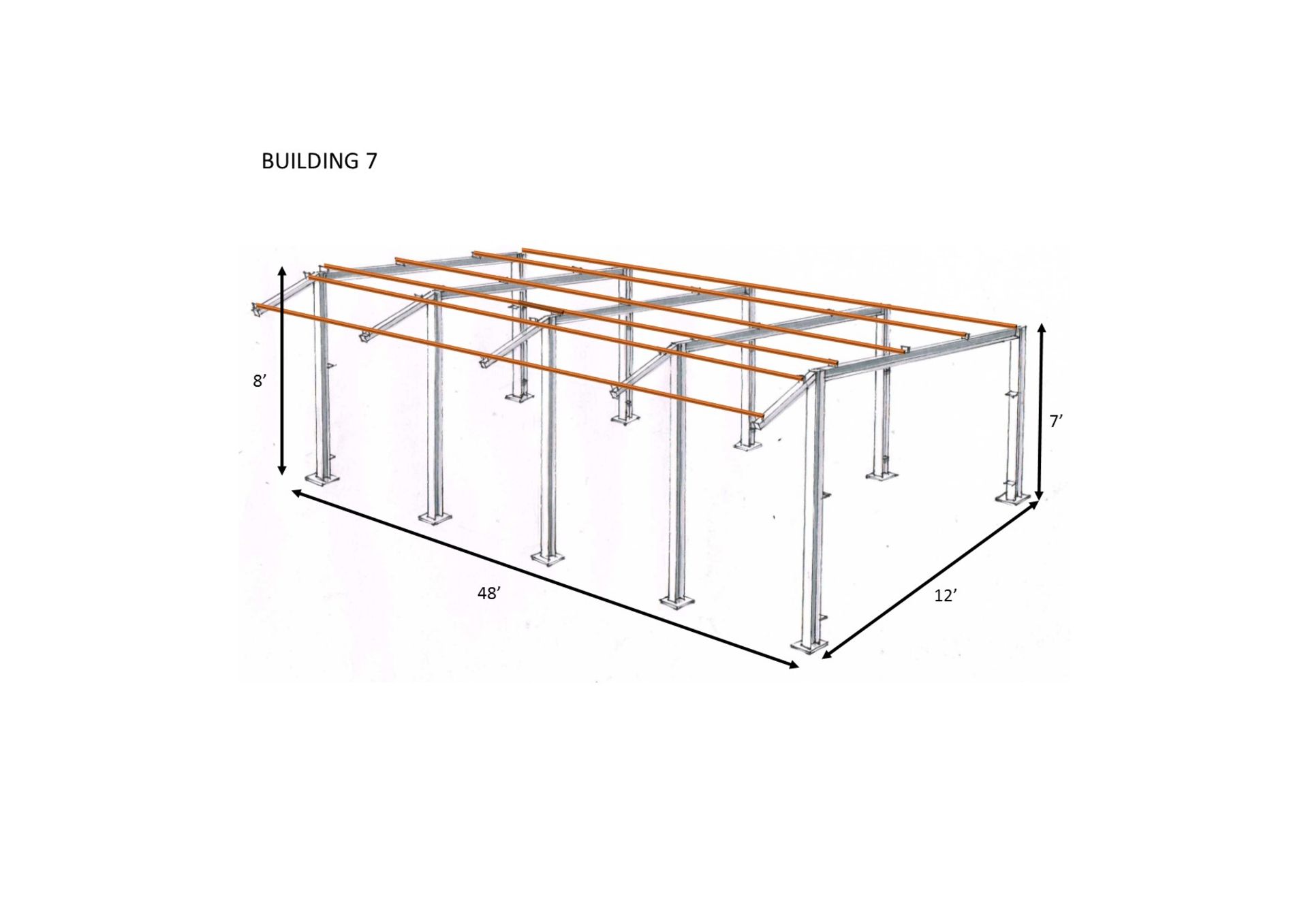 Mono Slope, Steel Framework, Stable/Shelter with Purlins and Fixings 48ft long x 12ft wide - Image 6 of 7