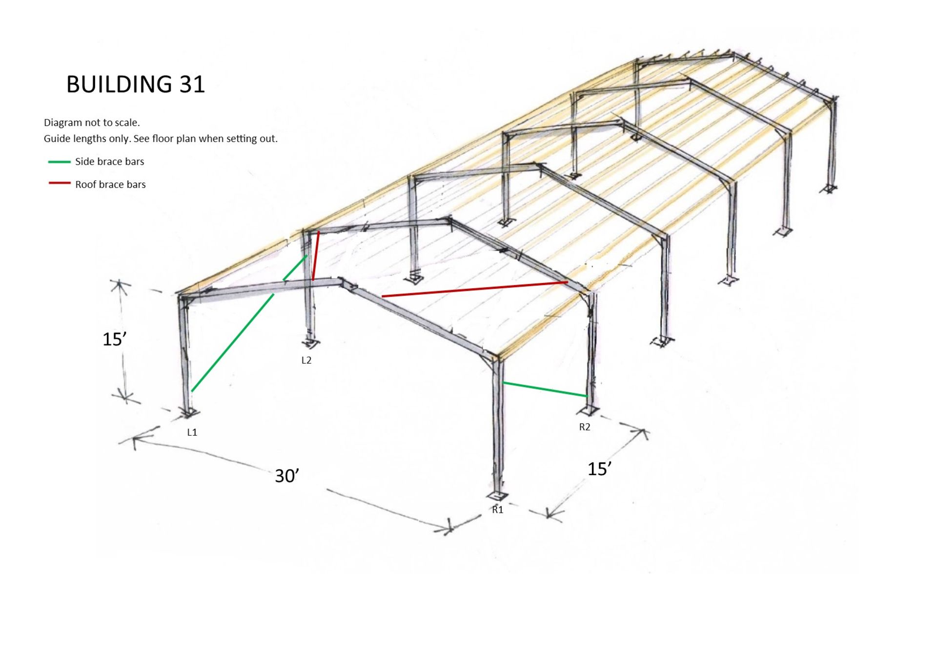 Apex Steel Framework on 15ft bays, with Purlins and Fixings. 75ft long x 30ft wide x 15ft @ eaves - Image 8 of 10