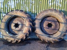 Pair 11.2/10x28 6 stud radial implement wheels and tyres. Location: Peterborough, Cambridgeshire