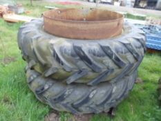 Michelin rear dual tractor tyres wheels with clamps. 14.9 R38 15%. Location Nottingham.