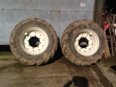 Trelle Borg. 2 wheels 500/60 - 26.5. 50% worn. Ford wheel centres. Location Acle, Norfolk.