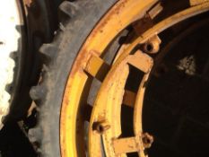 Row Crop Wheels. 2 Rear Row Crop wheels no centres. Approx 40% tread left. Location Acle, Norfolk.