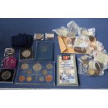 A mixed lot of British modern coins, including crowns, pennies, a First Decimal set,