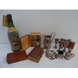 A mixed lot of items including, a cased miniature set of Glenmorangie Whiskey, a hip flask,