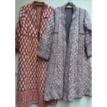 Two vintage Indian cotton print light quilted jackets approximate size 10/12. Fair condition.